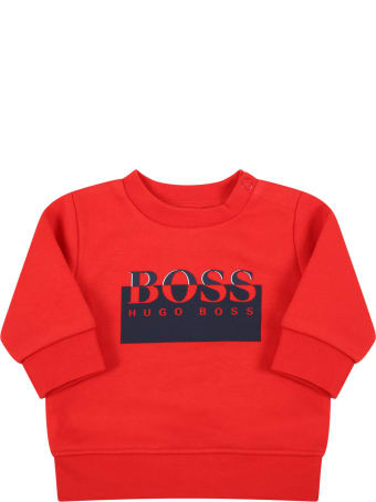 Hugo Boss Red Sweatshirt For Baby Boy With Blue Logo