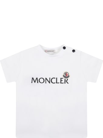 Moncler White T-shirt For Baby Kids With Logo