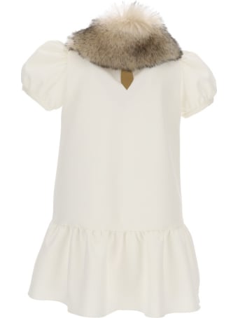 Monnalisa Kiss Cotton Dress With Fur Collar