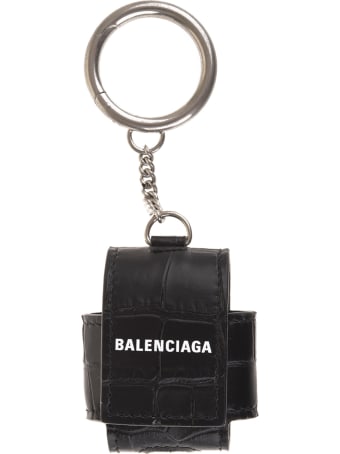 Balenciaga Cash Earpods Case In Black Crocodile Effect Leather