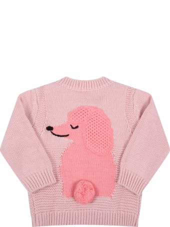 Stella McCartney Kids Pink Sweater For Baby Girl With Pink Dog