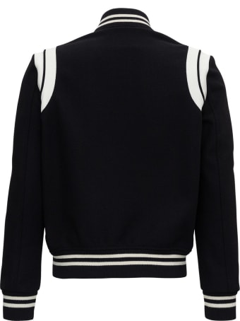 Saint Laurent Teddy Wool Jacket With Leather Profiles