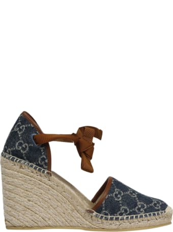 Gucci Gg Denim Wedge Espadrilles