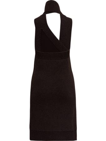 Bottega Veneta One Shoulder Brown Shetland Wool Dress