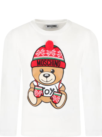 Moschino White T-shirt For Kids With Teddy Bear