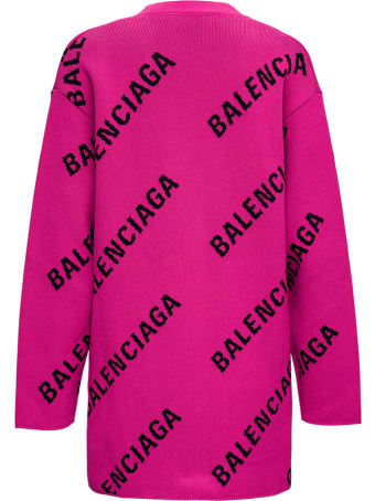 Balenciaga Wool And Cotton Cadigan With Allover Logo Print