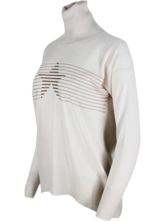 Lorena Antoniazzi Turtleneck Light Shaved Wool Sweater With Star Embroidery