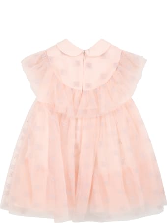 Fendi Pink Dress For Baby Girl With Embroidered Logo