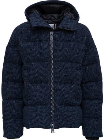 doppiaa Quilted Down Jacket In Blue Herringbone Wool