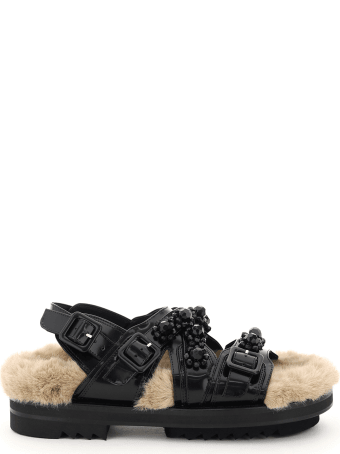 Simone Rocha Embellished Sandals With Faux Fur