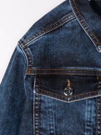 Balmain Kids Dark Blue Denim Jacket With Embossed Logo