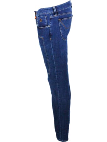 Jeckerson 5-pocket Stretch Denim Jeans Trousers With Zip With Slim Fit And Tone-on-tone Patch