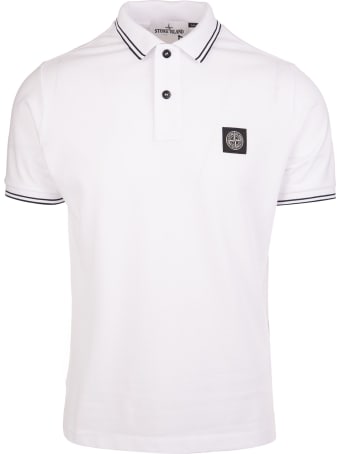 Stone Island White Stretch Cotton Logo Patch Polo Shirt