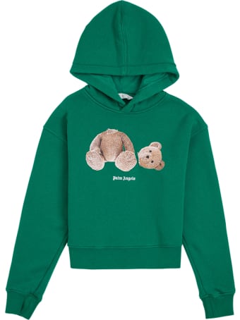 Palm Angels Green Cotton Hoodie With Teddy Bear Print