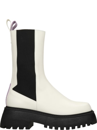 3JUIN Tokio 020 Combat Boots In Beige Leather