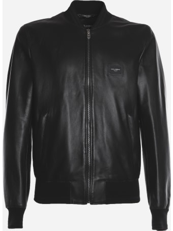 Dolce & Gabbana Leather Bomber Jacket With Logo Detail
