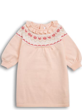 Chloé Pink Cotton Blend Dress With Embroidered Detail