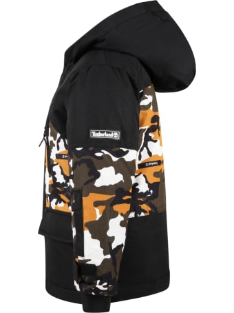 Timberland Black Jacket For Boy With White Logo
