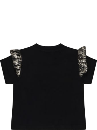 Balmain Black T-shirt For Baby Girl With Logo