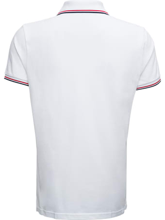 Moncler White Cotton Piqet Polo Shirt With Logo Patch