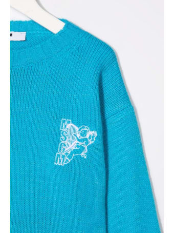 MSGM Kids Turquoise Sweater With Fringes And Logo