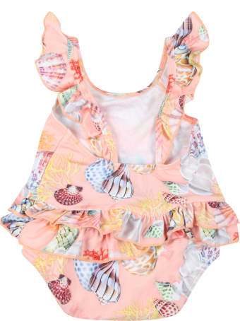 Molo Pink Swimsuit For Baby Girl With Shells