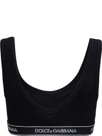 Dolce & Gabbana Black Stretch Cotton Top With Logo Band