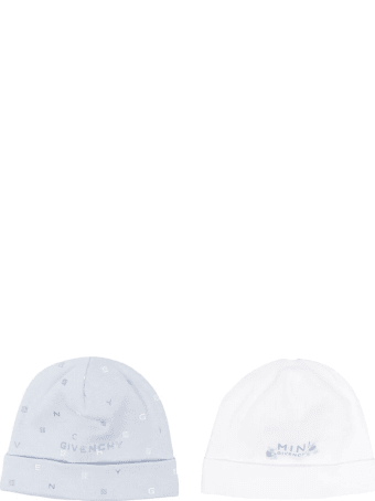Givenchy Set Of Beanies White And Light Blue Cotton