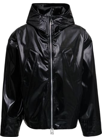 Bottega Veneta Black Jacket In Rubberized Fabric