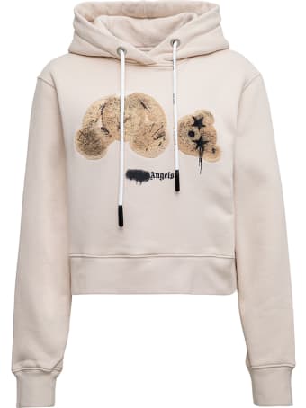 Palm Angels Beige Cotton Hoodie With Logo Print