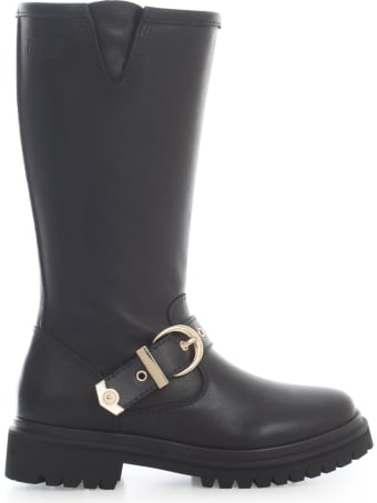 versace jeans knee high buckle boots