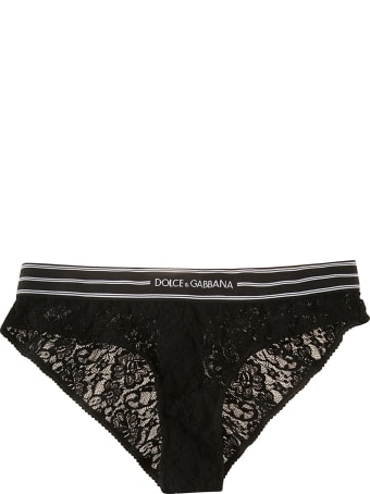 Dolce & Gabbana Ribbed Logo Waist Lace Bottom Underwear