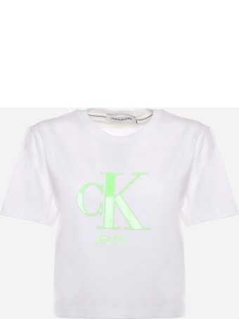 Calvin Klein Cotton Crop T-shirt With Neon Logo Calvin Klein