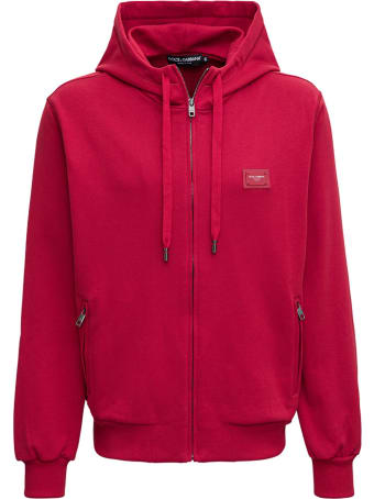 Dolce & Gabbana Red Jersey Hoodie With Logo