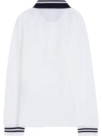 Moncler White Cotton Polo Shirt With Logo Patch