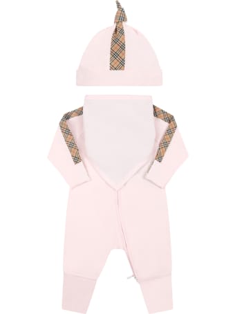 Burberry Pink Set For Baby Girl With Iconic Check Vintage