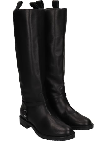 Sergio Rossi Low Heels Boots In Black Leather