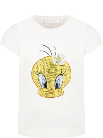 Monnalisa Ivory T-shirt For Girl With Titty