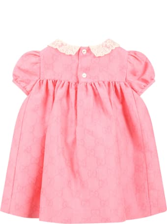 Gucci Pink Dress For Babygirl With Double Gg