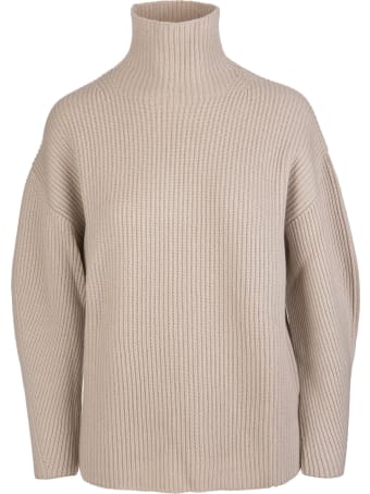 Fedeli Woman Beige Ribbed Cashmere Turtleneck Sweater