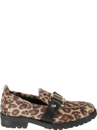 Love Moschino Logo Plaque Leo Print Loafers
