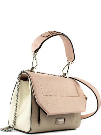 Lancel Beige And Pink Leather Shoulder Bag