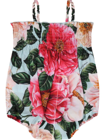 Dolce & Gabbana Multicolor Romper For Babygirl With Camellias