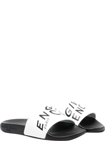 Givenchy White And Black Slippers With Logo