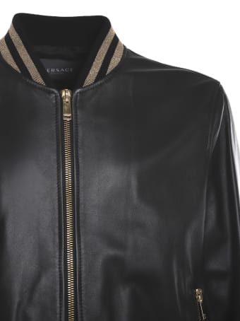 Versace Leather Jacket With Contrasting Greca Motif
