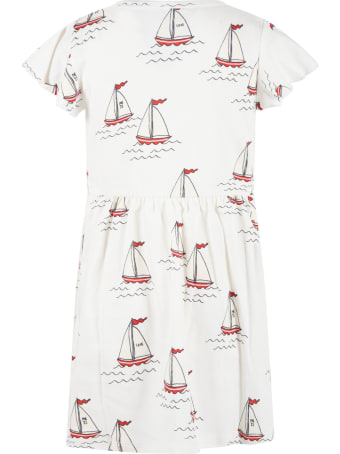 Mini Rodini White Dress For Girl With Sailboats
