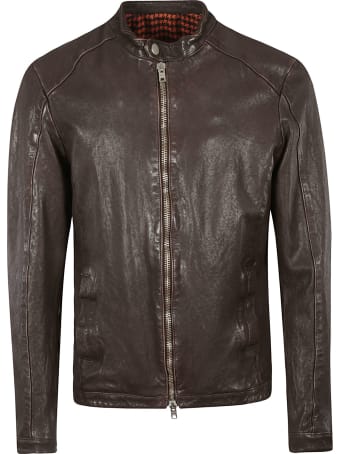 DFour Band Collar Zip Leather Jacket