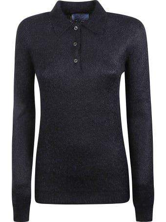 Prada Longsleeve Rib Knit Polo Shirt