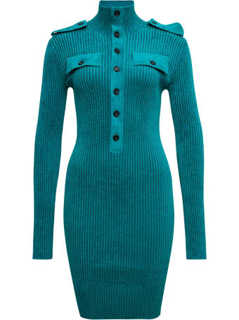 Bottega Veneta Petrol Color Ribbed Dress With Pockets