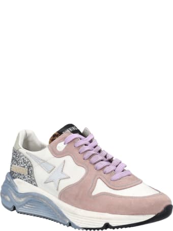 Golden Goose Running Sole Sneakers In Suede With Glitter And Ice Sole